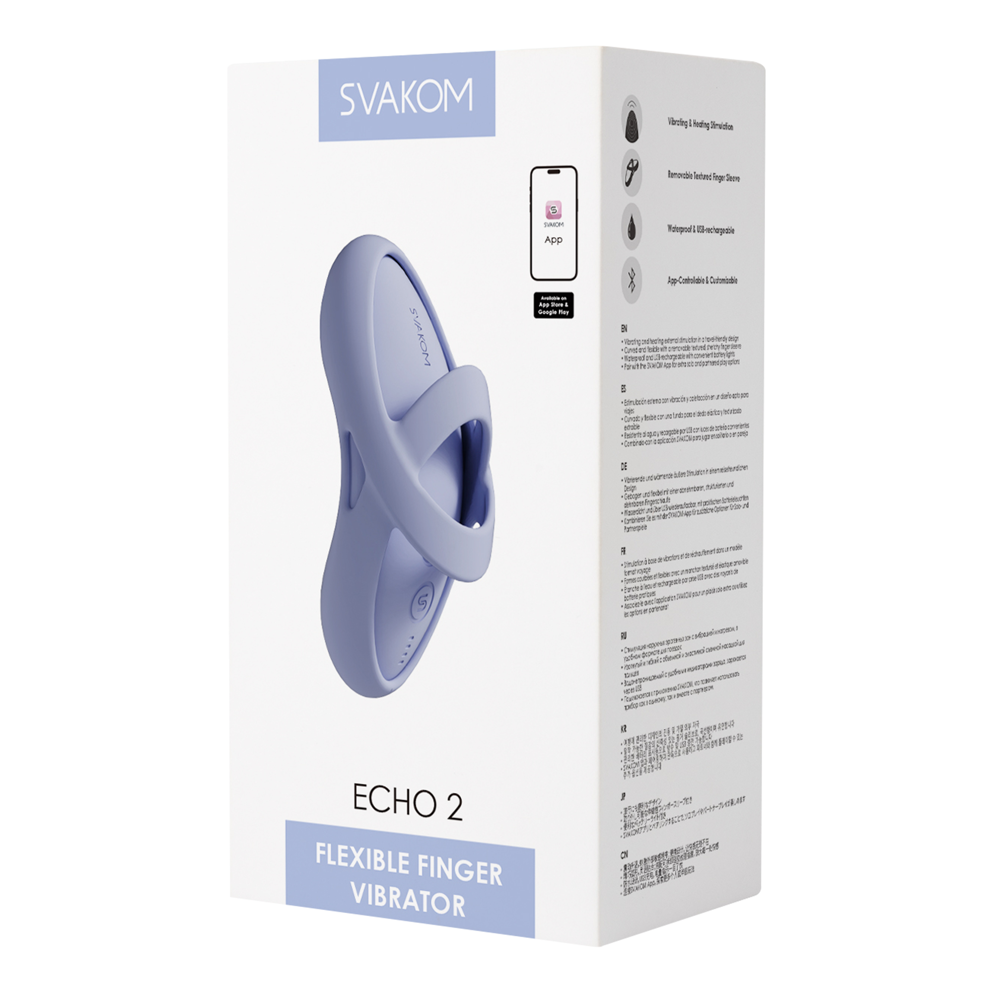SVAKOM - Echo 2 - Flexibele Vinger Vibrator,  App Besturing - Sky Blue