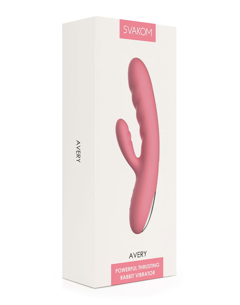 SVAKOM - Avery - Thrusting Rabbit Vibrator - Strawberry Pink