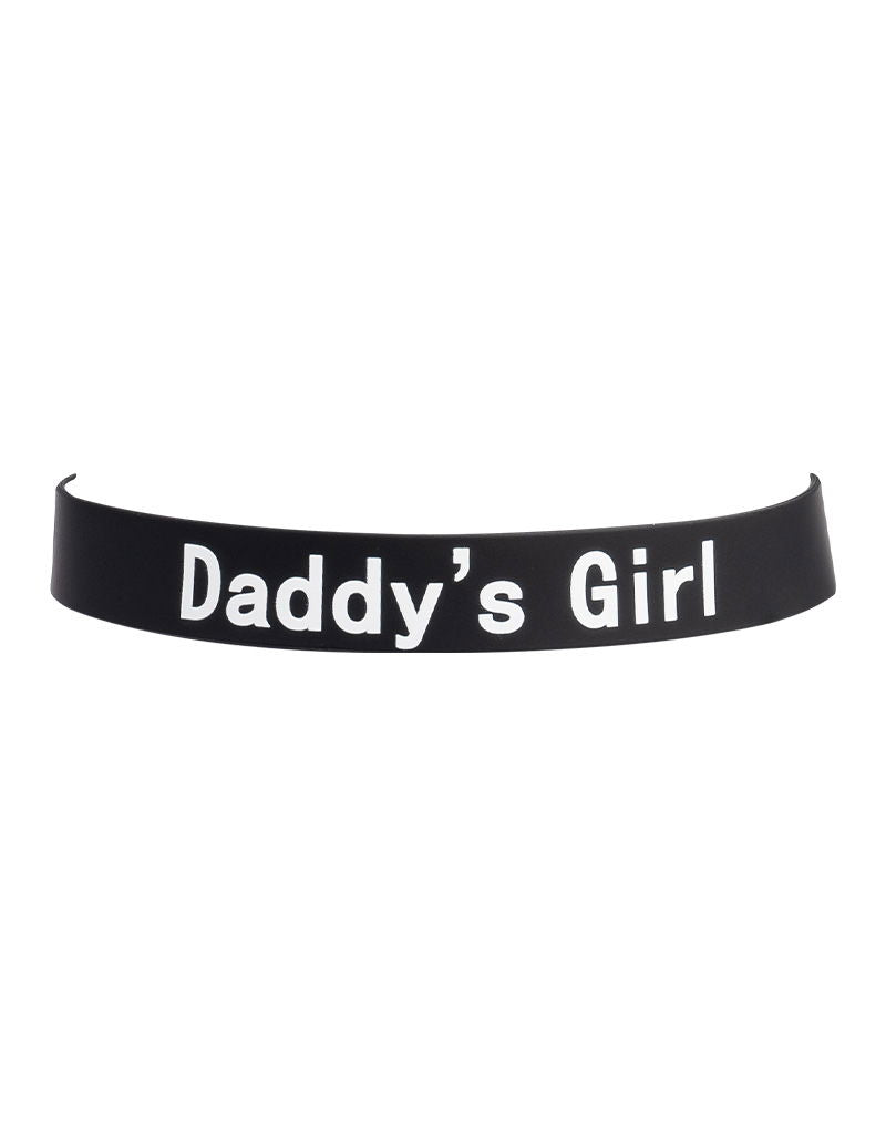 Rimba Latex Play - Halsband met opschrift 'Daddy's Girl' - Zwart & Wit