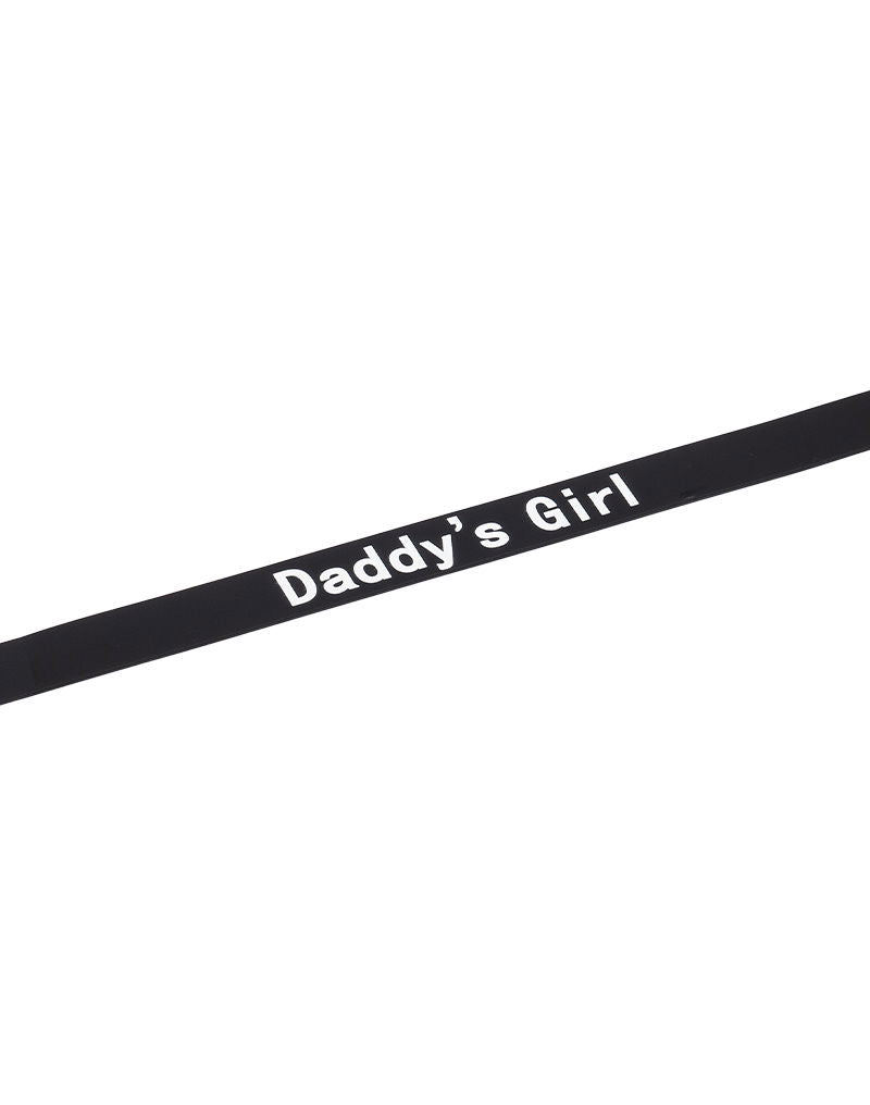 Rimba Latex Play - Halsband met opschrift 'Daddy's Girl' - Zwart & Wit