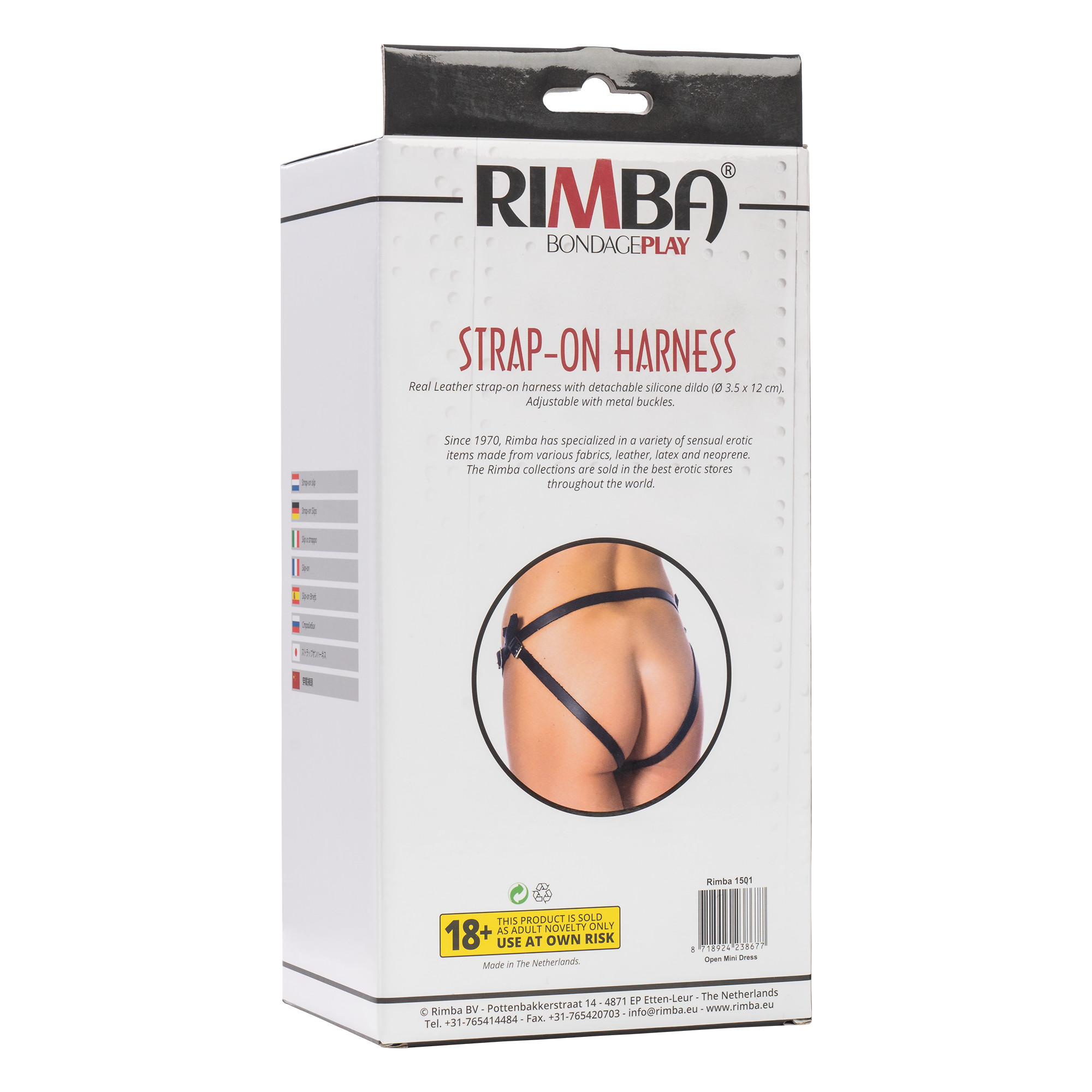 Rimba - Voorbind string met latex dildo (3,5 x 12 cm)