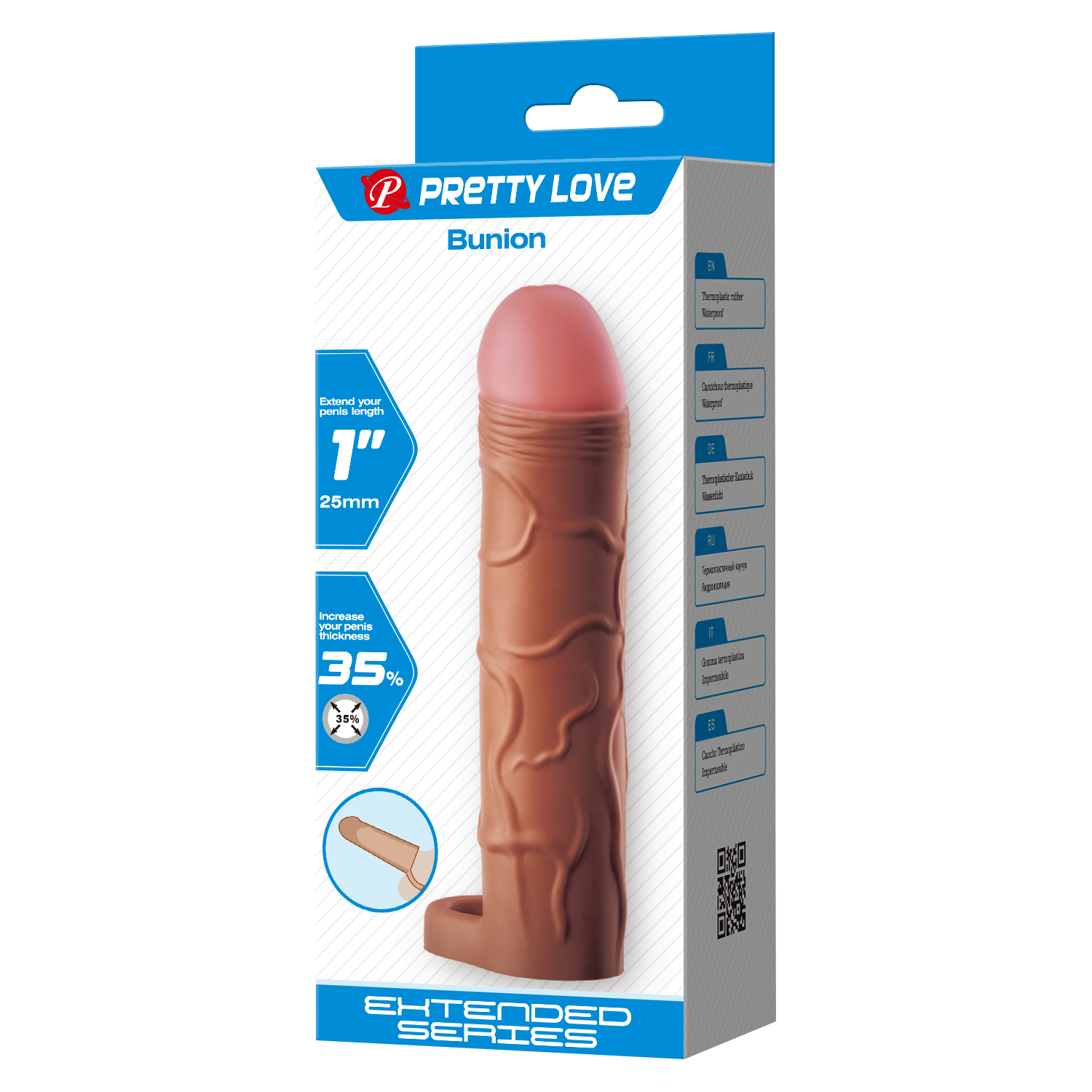 Pretty Love - Bunion - Cock Ring met verlengde Penis Sleeve - 25mm - Bruin