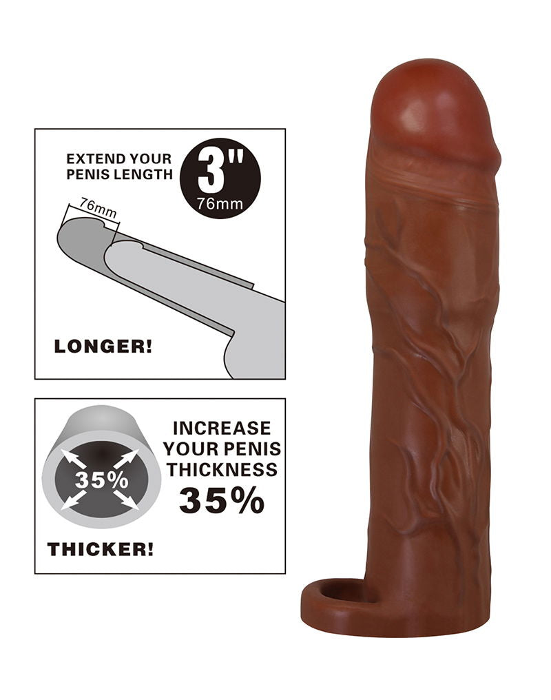 Pretty Love - Gerd - Cock Ring met verlengde Penis Sleeve - 75mm - Bruin