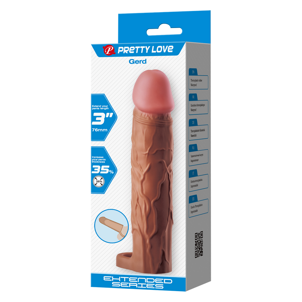 Pretty Love - Gerd - Cock Ring met verlengde Penis Sleeve - 75mm - Bruin