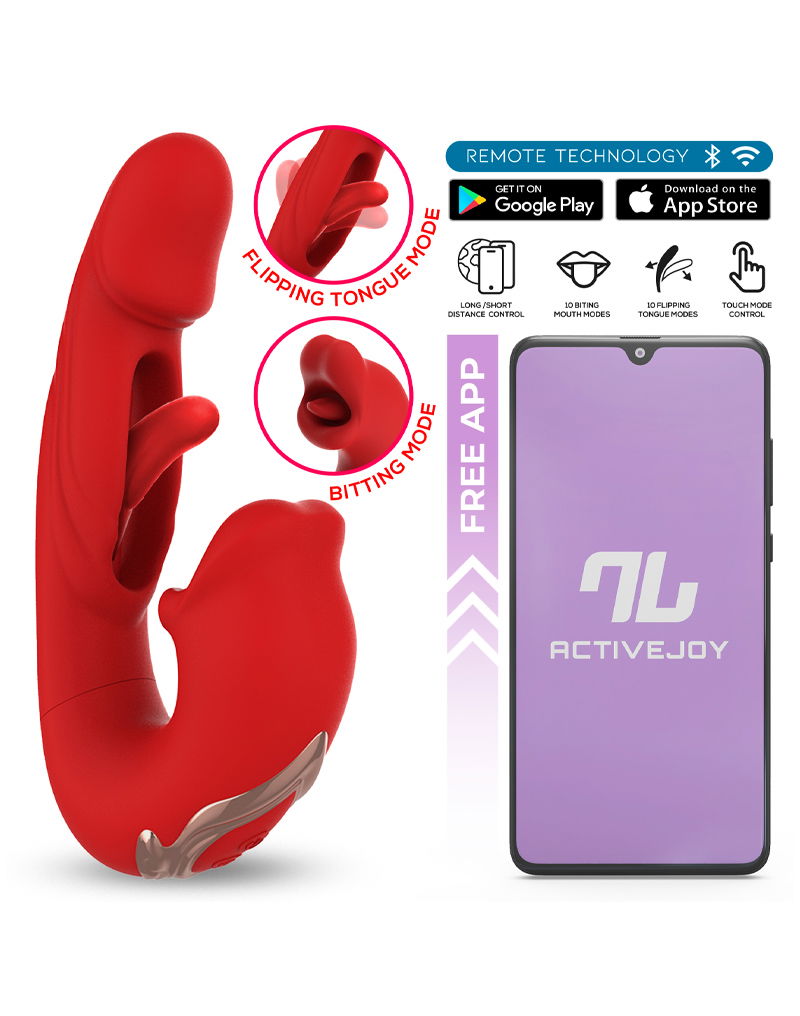 IY - Mouty - Biting & Flipping Rabbit Vibrator met App - Rood