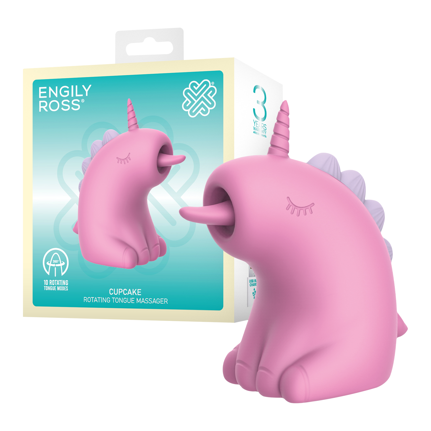 ER - Cupcake Unicorn - 360° Roterende Tong Massage - Roze