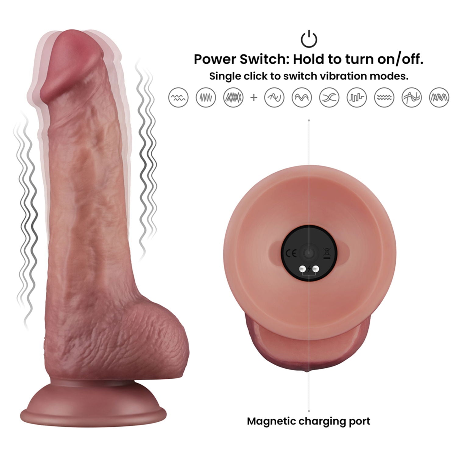 LoveToy - Power Cock 21,5 cm - Vibrerend Dual Desinty - Nude