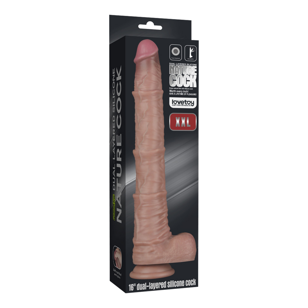 LoveToy - Nature Cock - 16" Dual Layered Bendable Cock XXL -Nude