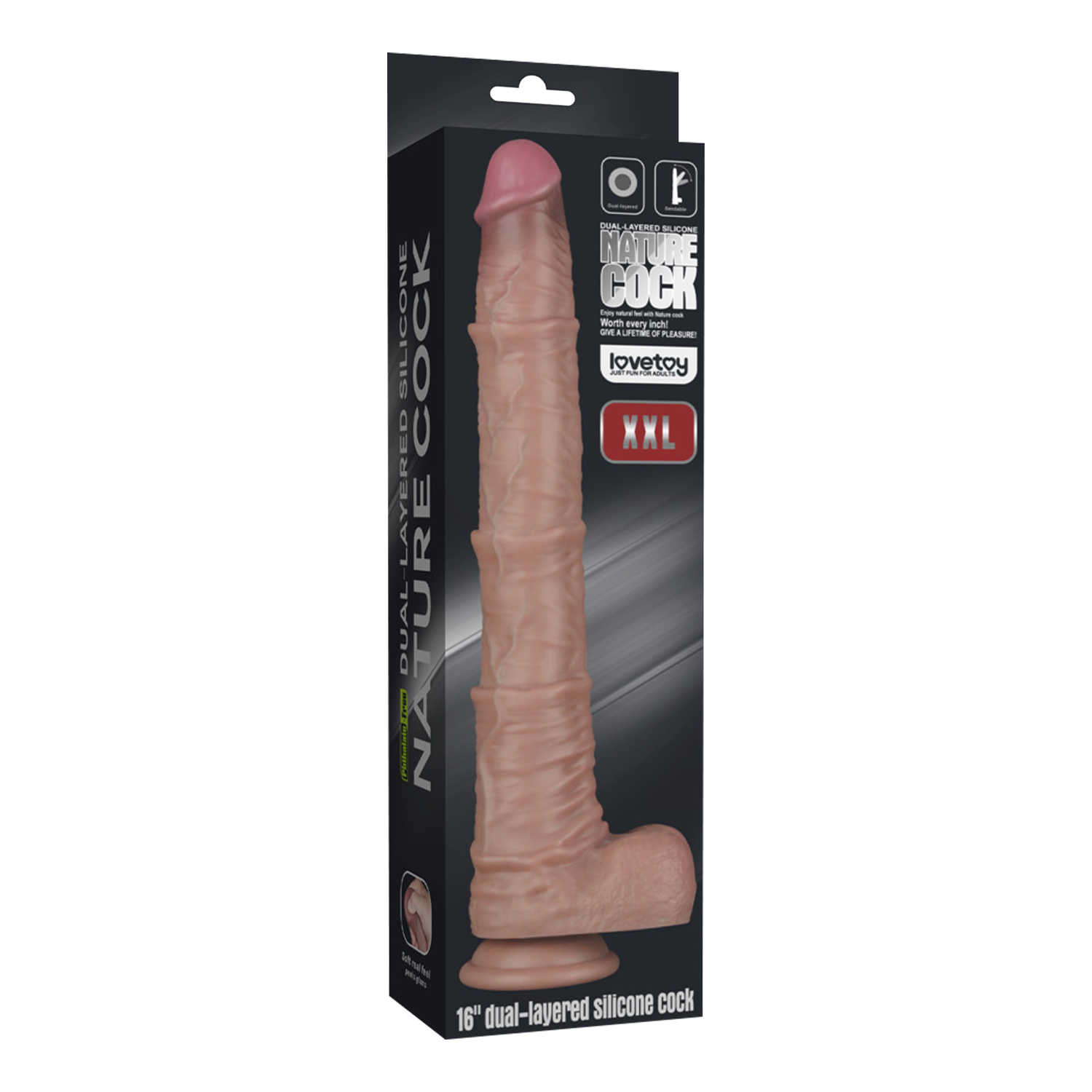 LoveToy - Nature Cock - 16" Dual Layered Bendable Cock XXL -Nude