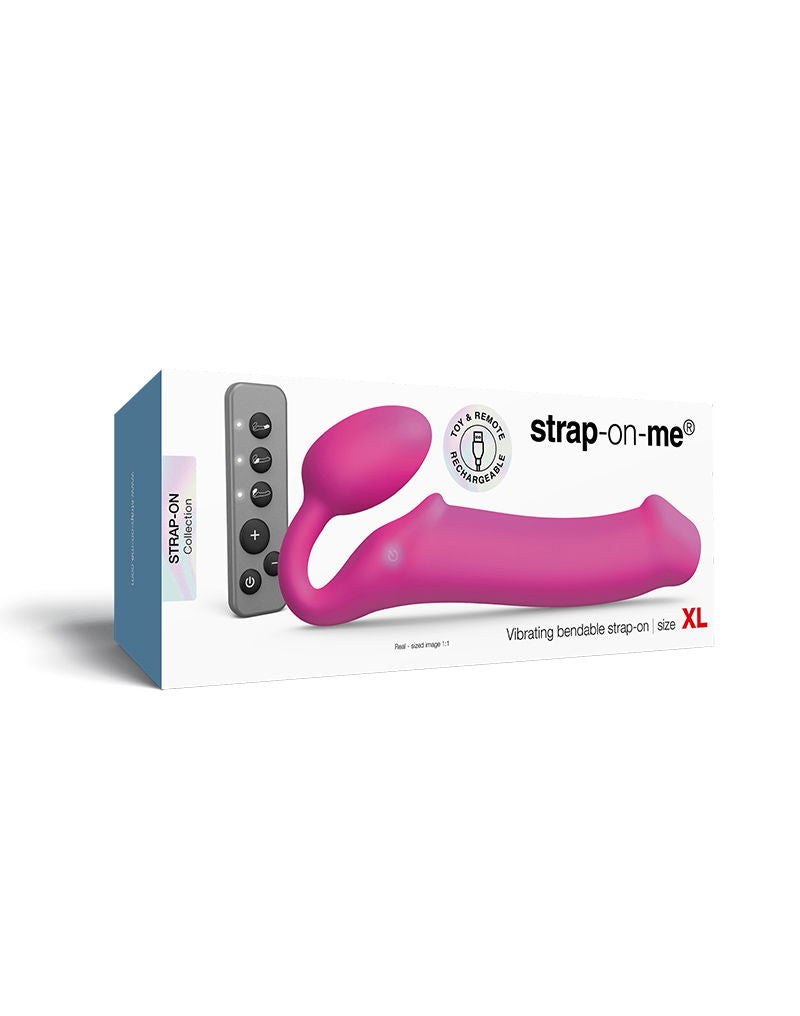 Strap-On-Me - Buigbare Strap-On Vibrator met Afstandsbediening Maat XL - Fuchsia