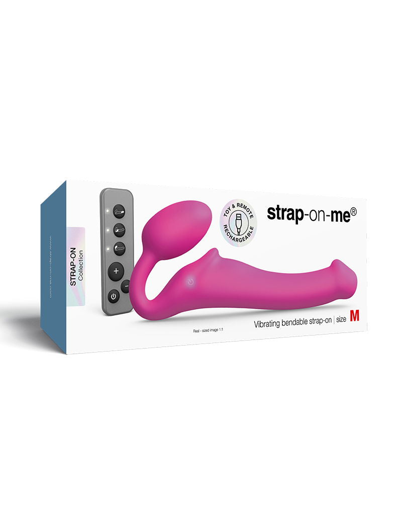 Strap-On-Me - Buigbare Strap-On Vibrator met Afstandsbediening Maat M - Fuchsia