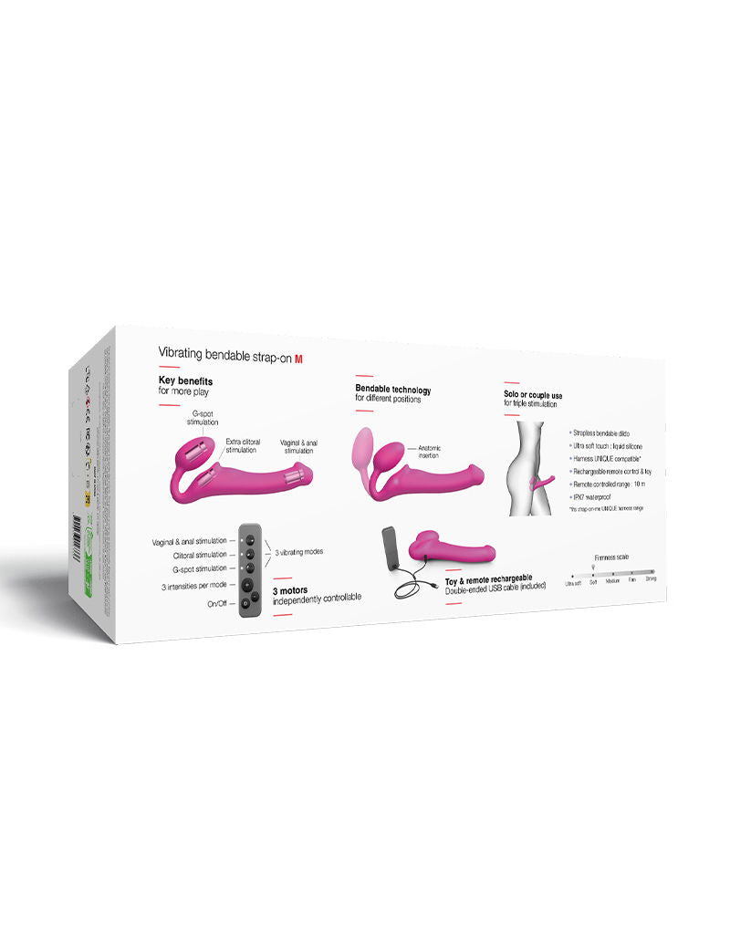 Strap-On-Me - Buigbare Strap-On Vibrator met Afstandsbediening Maat M - Fuchsia