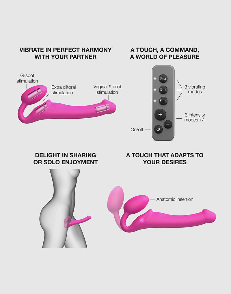Strap-On-Me - Buigbare Strap-On Vibrator met Afstandsbediening Maat M - Fuchsia