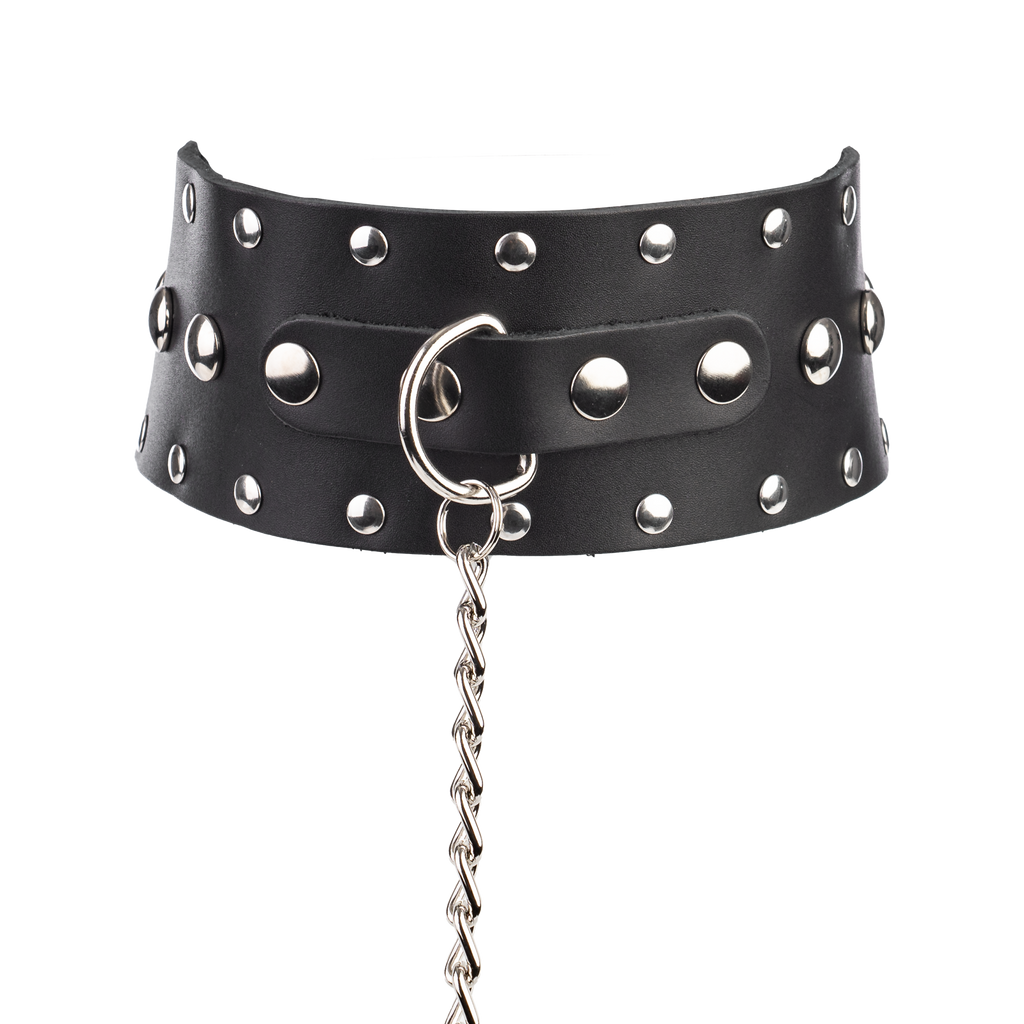 Rimba - Halsband met studs en hondenketting, verstelbaar met gesp.