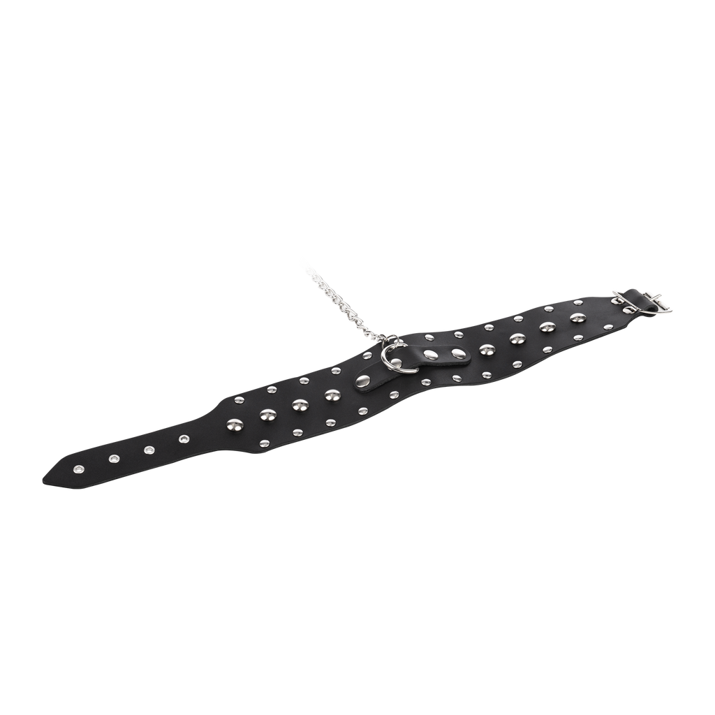Rimba - Halsband met studs en hondenketting, verstelbaar met gesp.