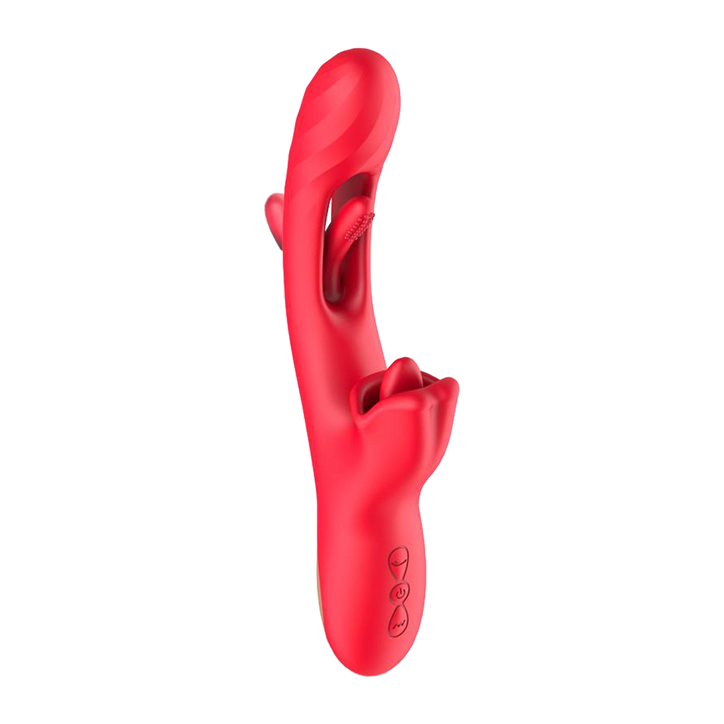IY - Grant - Vibrator met bewegende tong en 360° likkende mond - Rood