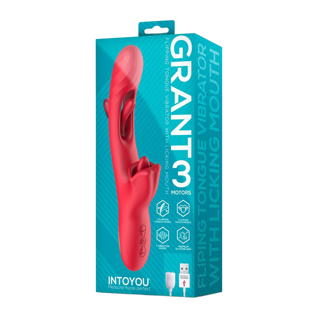 IY - Grant - Vibrator met bewegende tong en 360° likkende mond - Rood