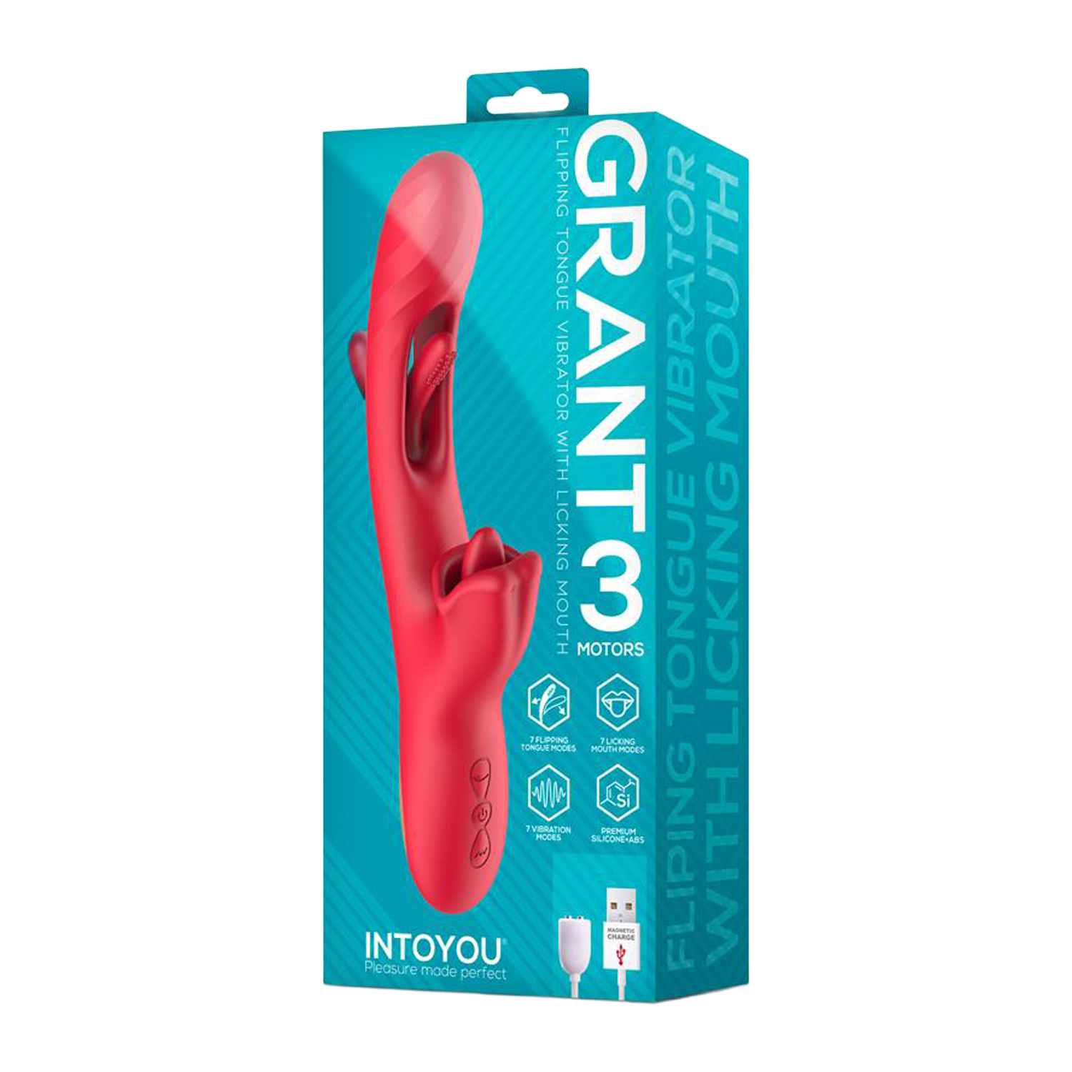 IY - Grant - Vibrator met bewegende tong en 360° likkende mond - Rood