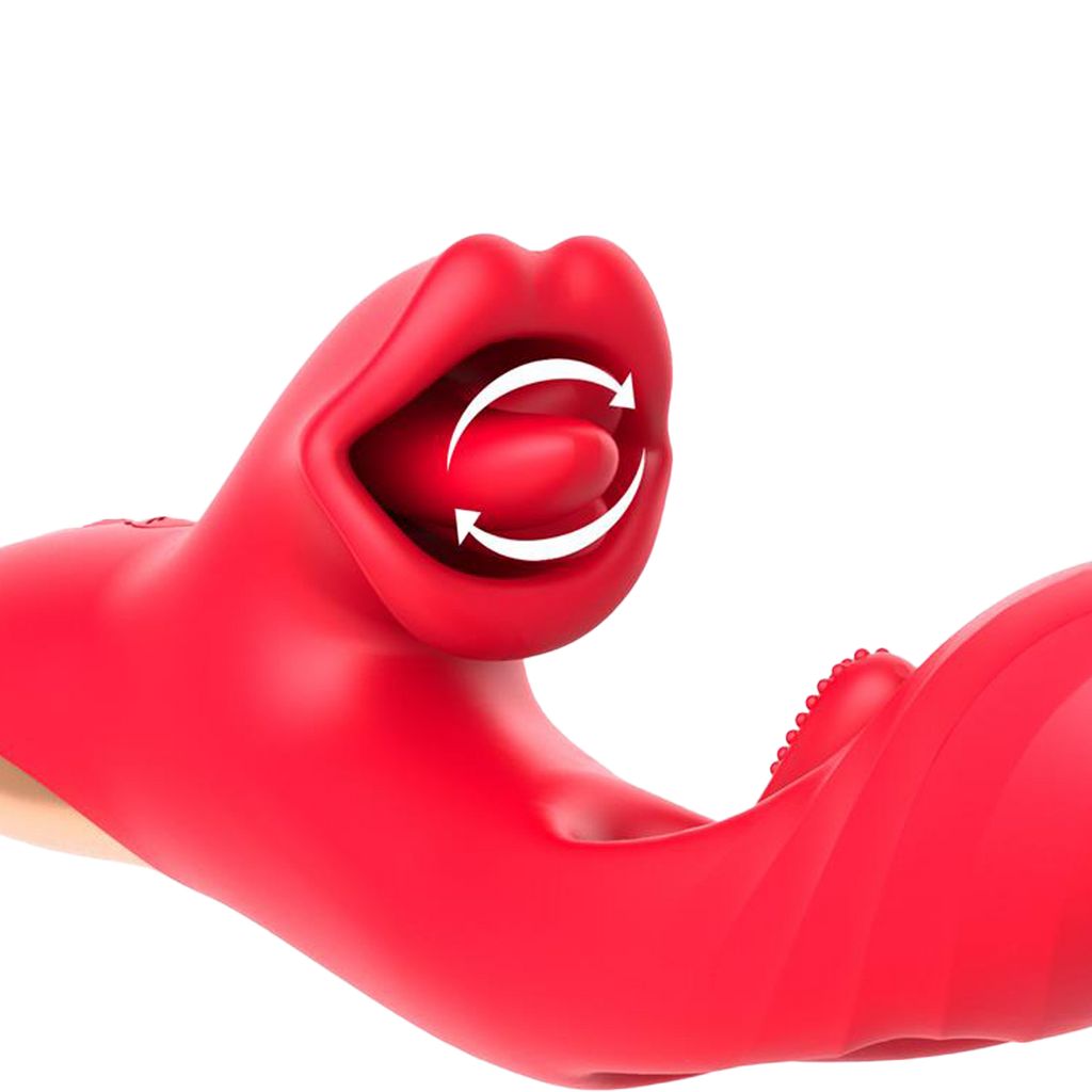 IY - Grant - Vibrator met bewegende tong en 360° likkende mond - Rood