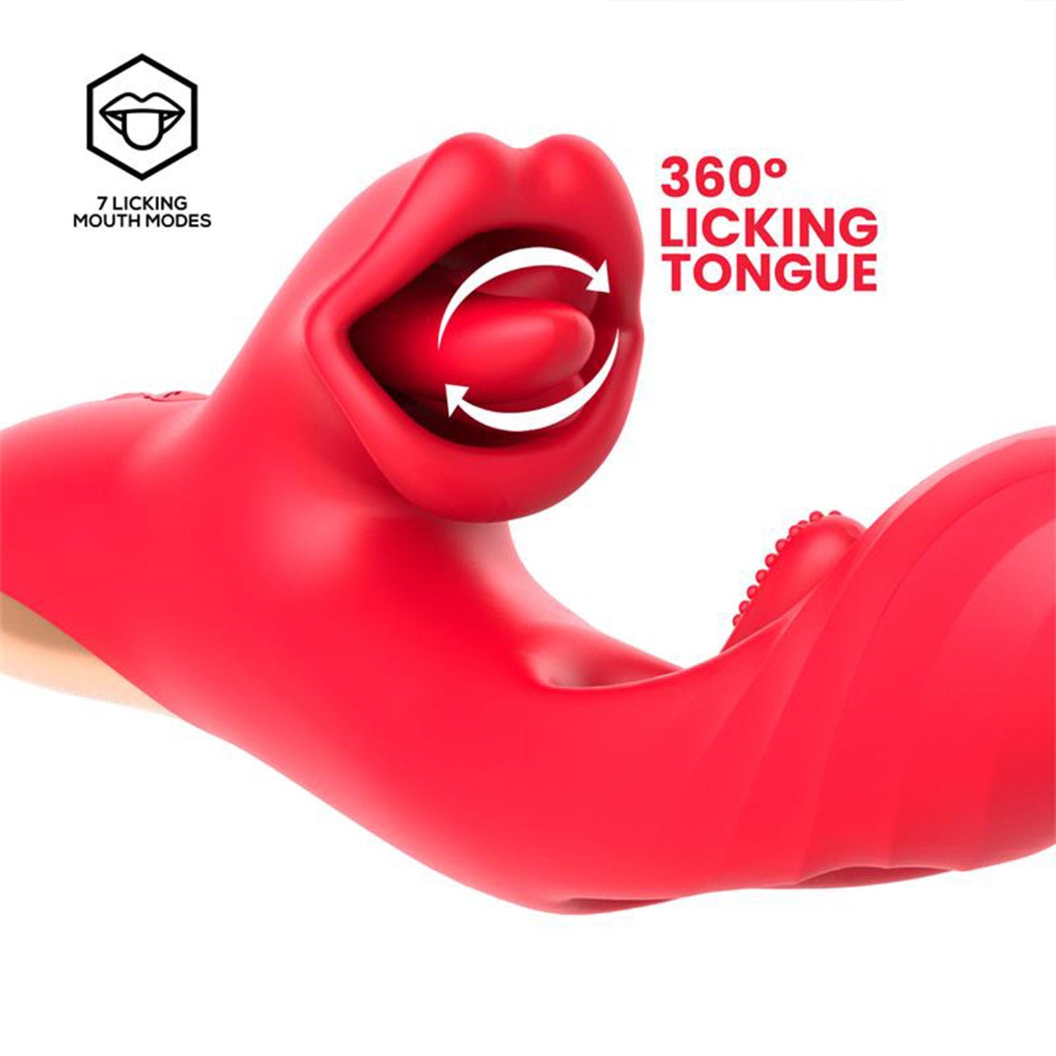 IY - Grant - Vibrator met bewegende tong en 360° likkende mond - Rood