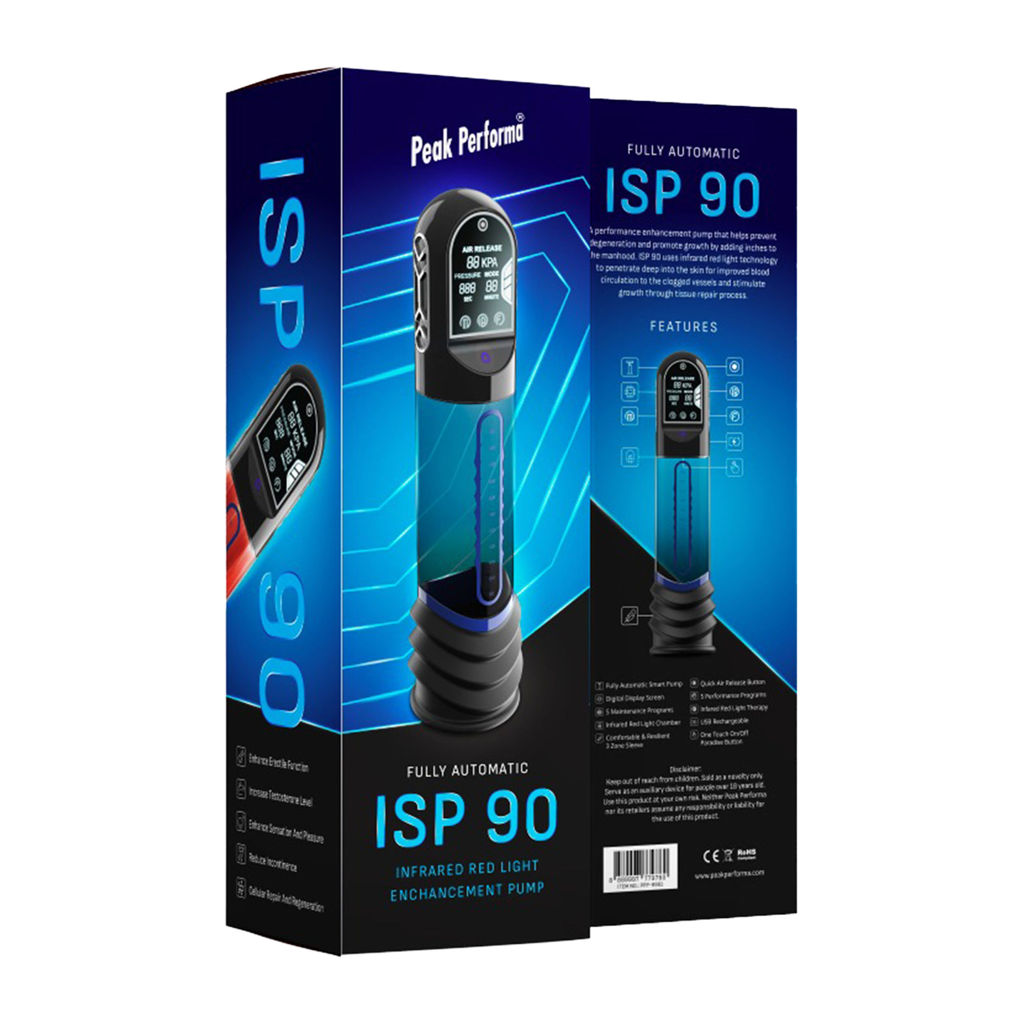 Peak Performa - ISP 90 - Pomp met infraroodrood licht voor prestatieverbetering - Zwart/Blauw