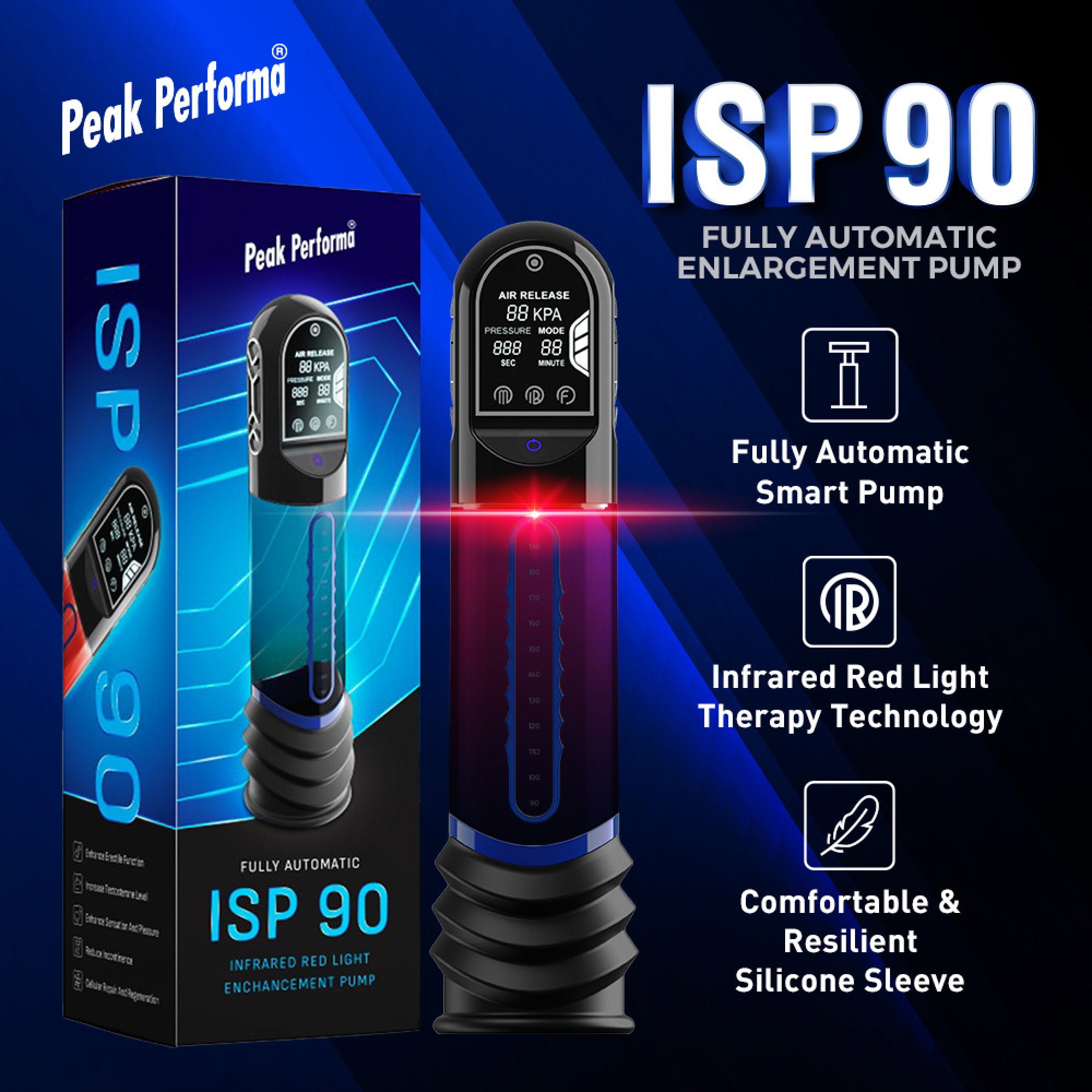 Peak Performa - ISP 90 - Pomp met infraroodrood licht voor prestatieverbetering - Zwart/Blauw