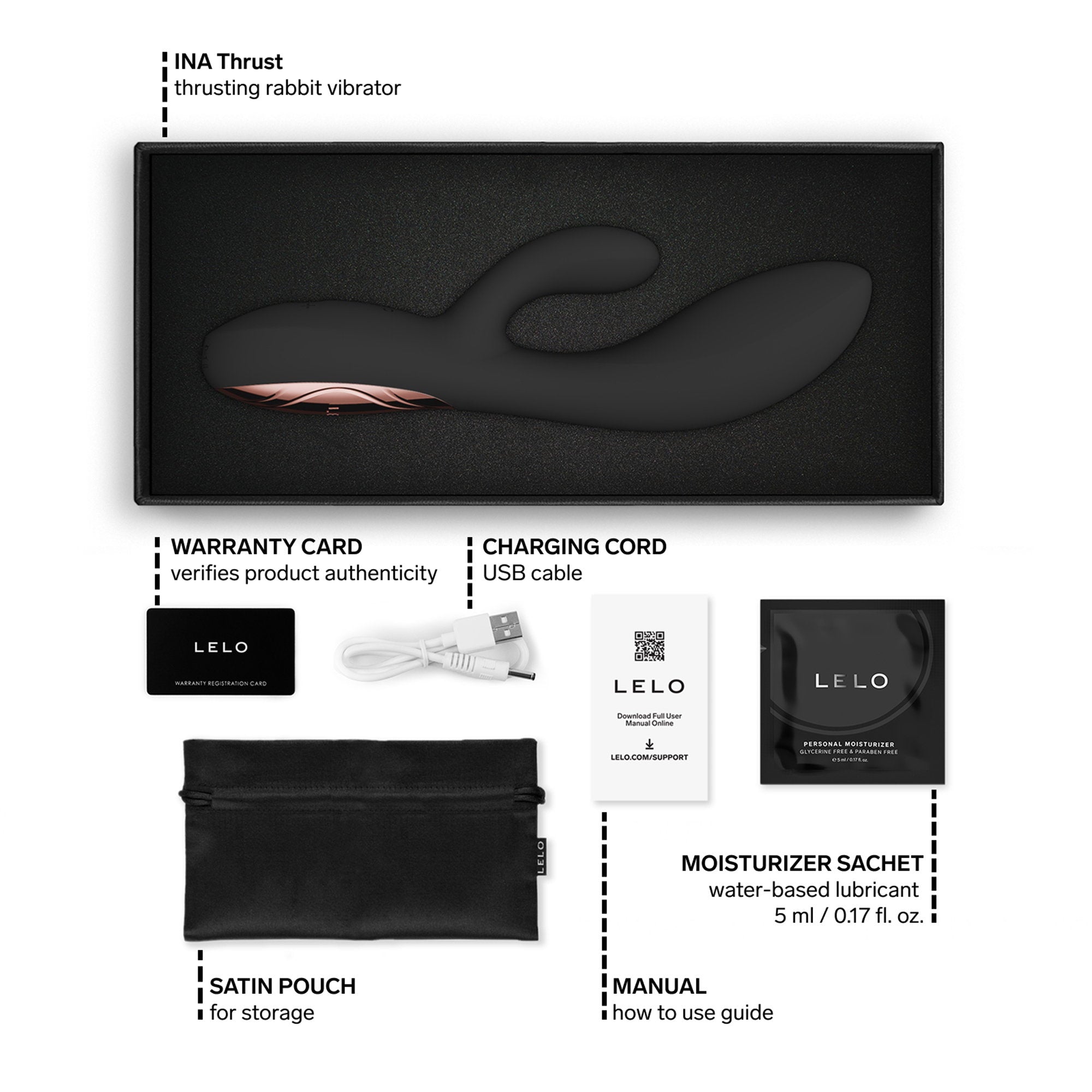 LELO - Ina Thrust - Rabbit-vibrator met stootbeweging - Zwart