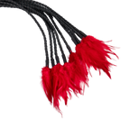 Rimba Bondage Play - Leren gevlochten zweep met veren – Zwart/Rood