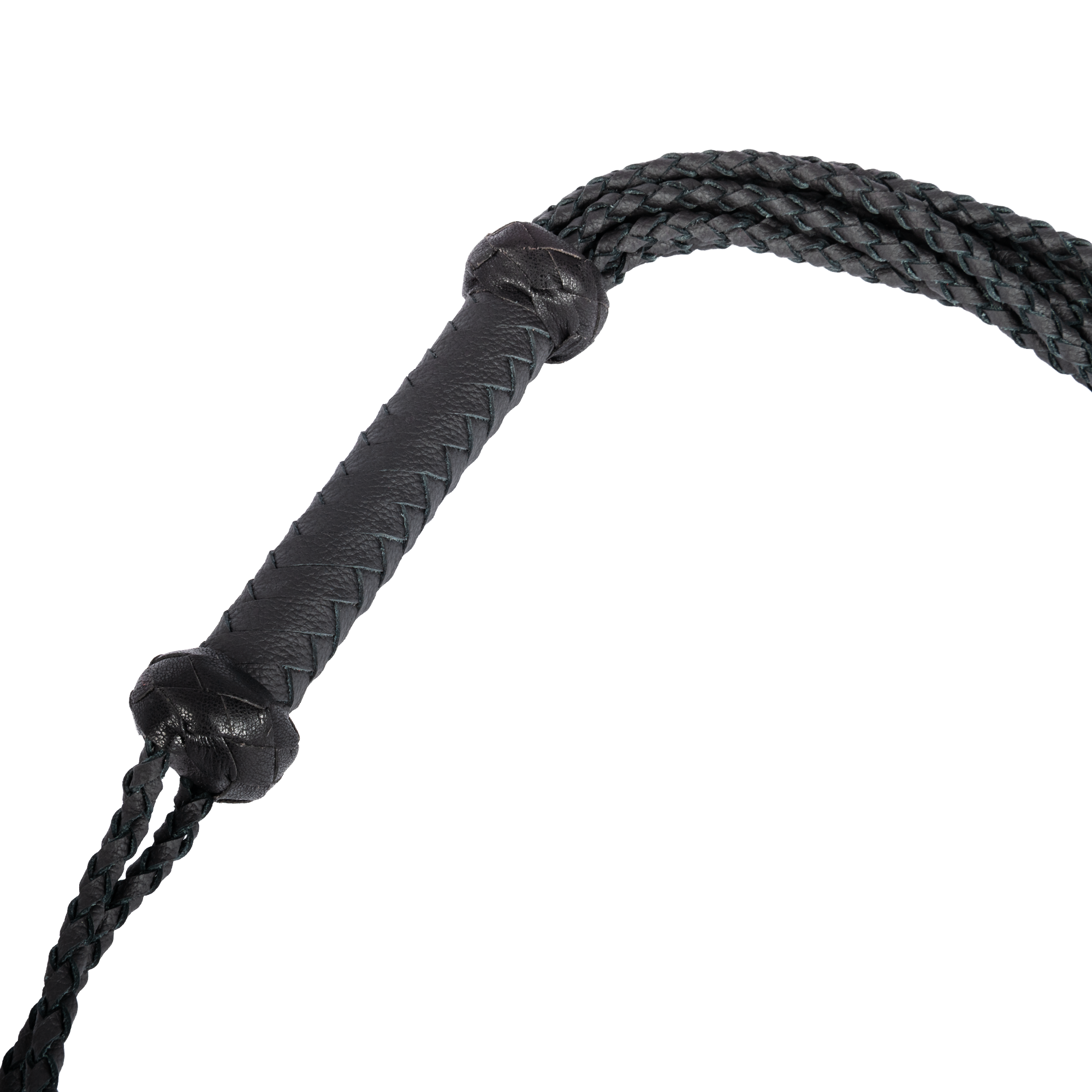 Rimba Bondage Play - Leren gevlochten zweep met veren – Zwart/Rood