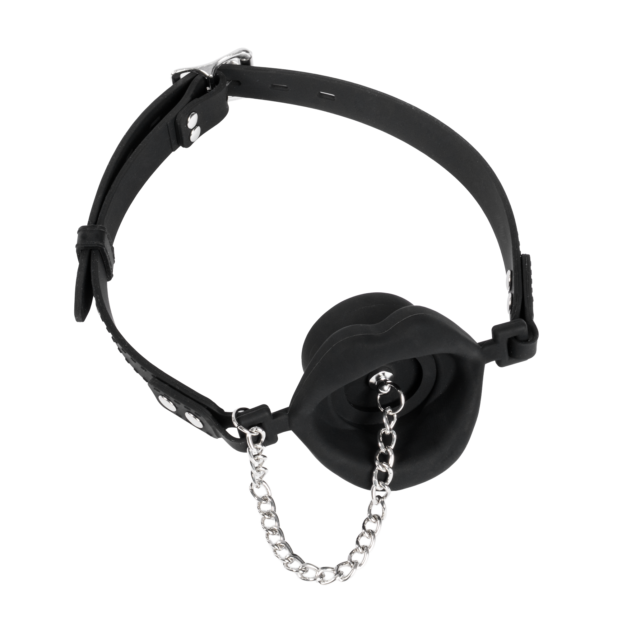 Rimba Bondage Play - Mondknevel met lippen en stopper - Zwart