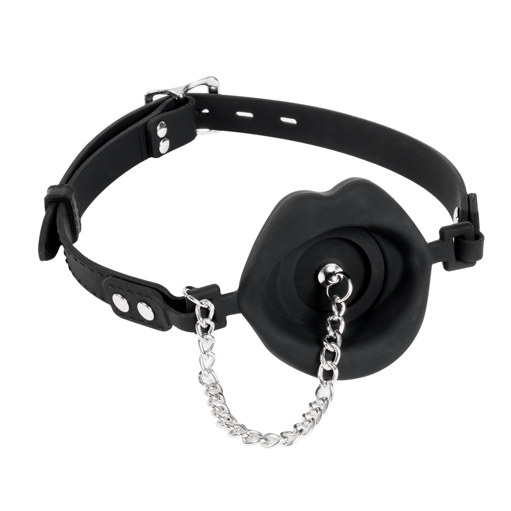 Rimba Bondage Play - Mondknevel met lippen en stopper - Zwart