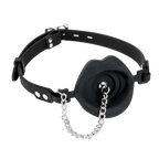 Rimba Bondage Play - Mondknevel met lippen en stopper - Zwart