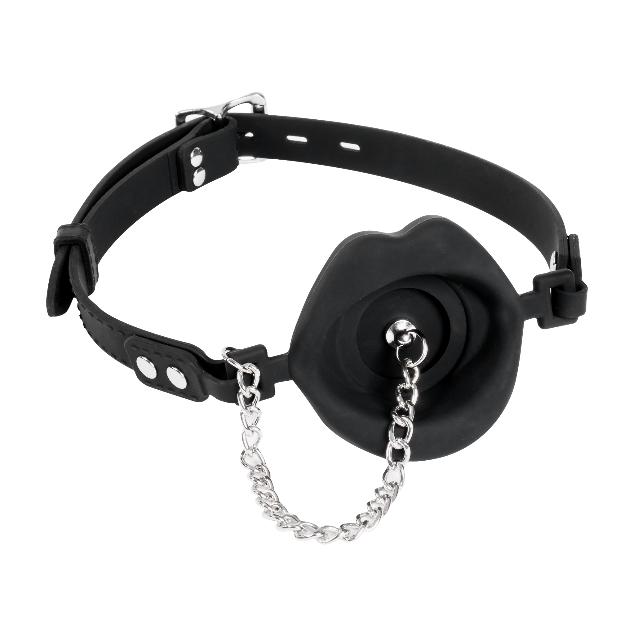 Rimba Bondage Play - Mondknevel met lippen en stopper - Zwart