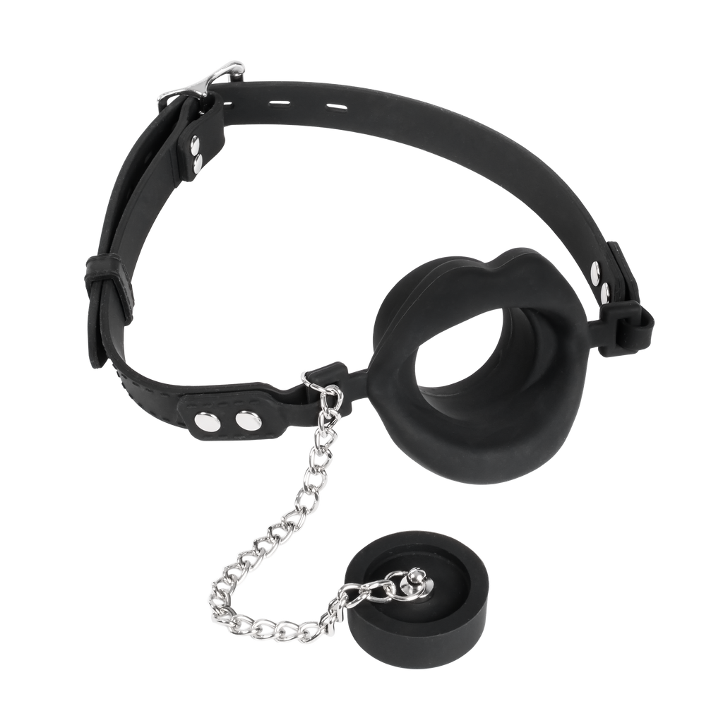 Rimba Bondage Play - Mondknevel met lippen en stopper - Zwart
