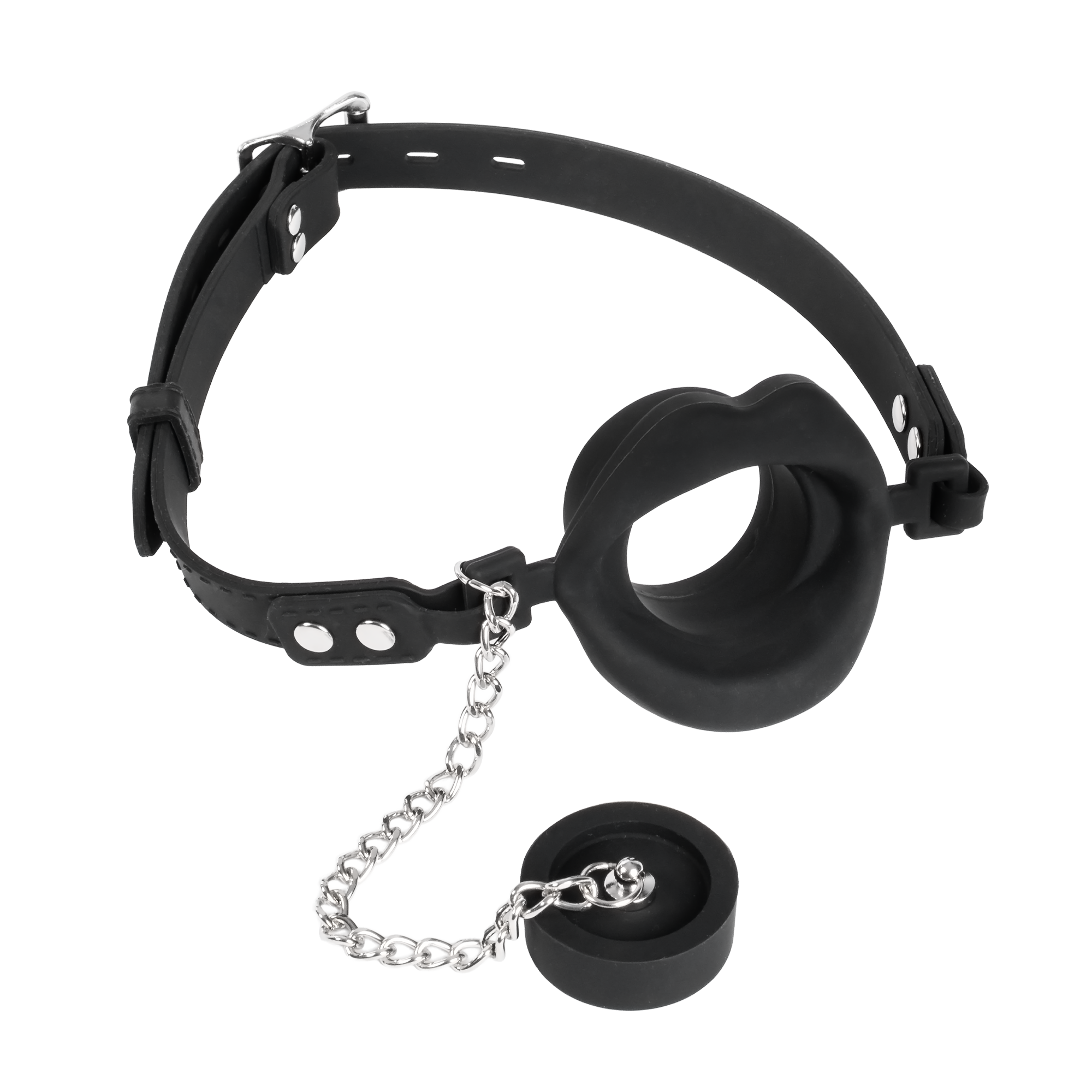 Rimba Bondage Play - Mondknevel met lippen en stopper - Zwart