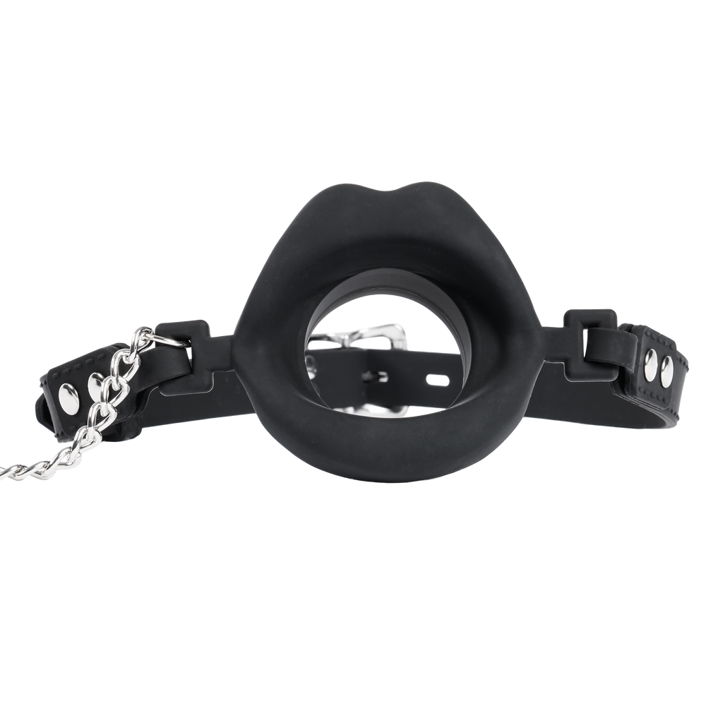 Rimba Bondage Play - Mondknevel met lippen en stopper - Zwart