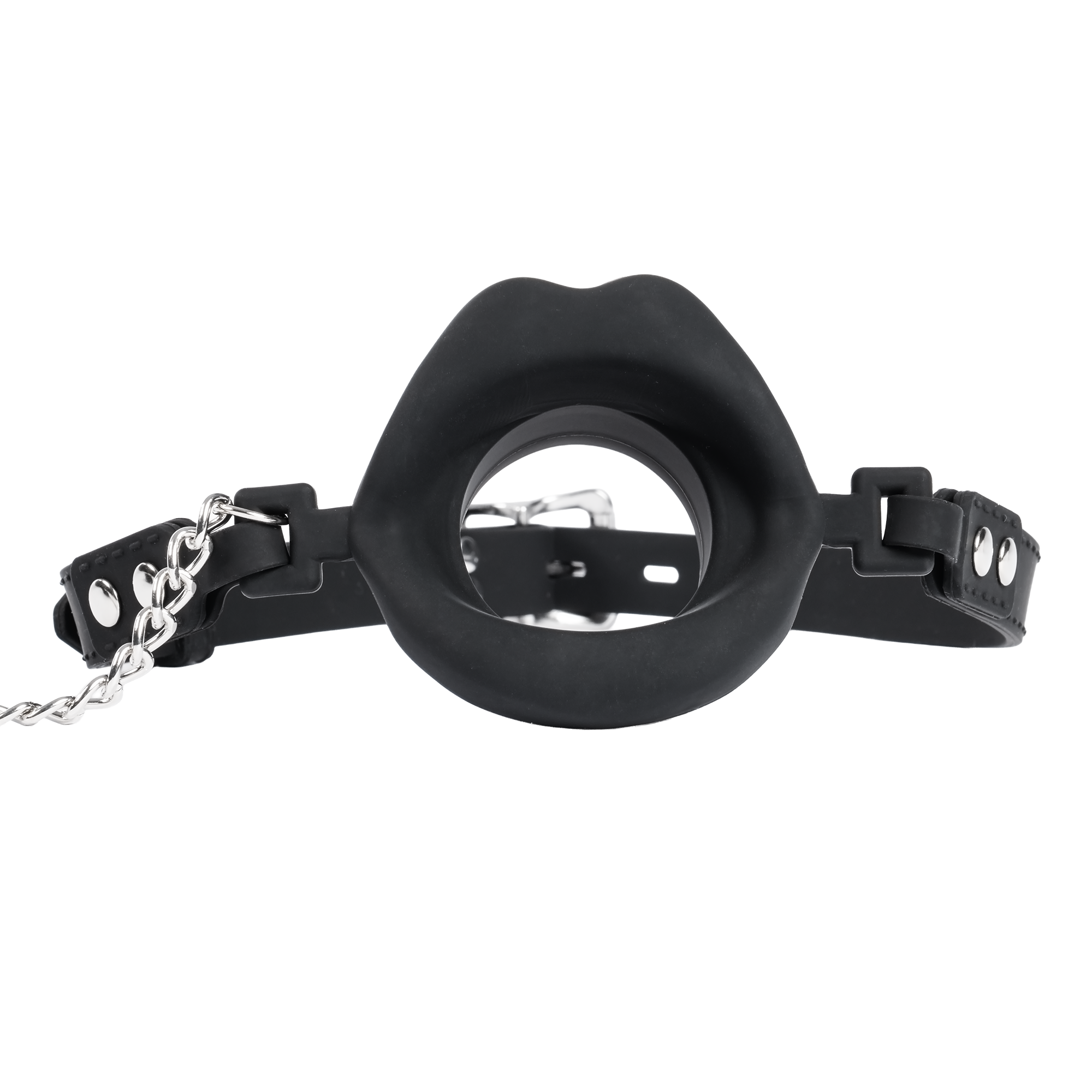 Rimba Bondage Play - Mondknevel met lippen en stopper - Zwart