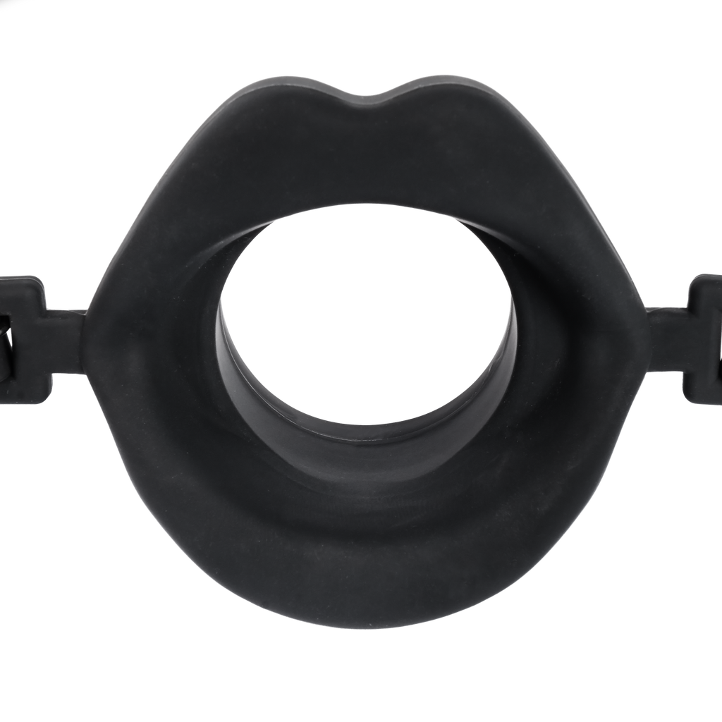 Rimba Bondage Play - Mondknevel met lippen en stopper - Zwart
