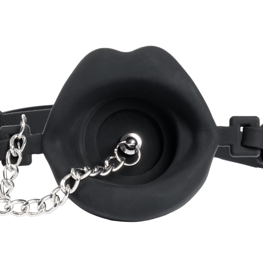Rimba Bondage Play - Mondknevel met lippen en stopper - Zwart