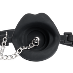 Rimba Bondage Play - Mondknevel met lippen en stopper - Zwart