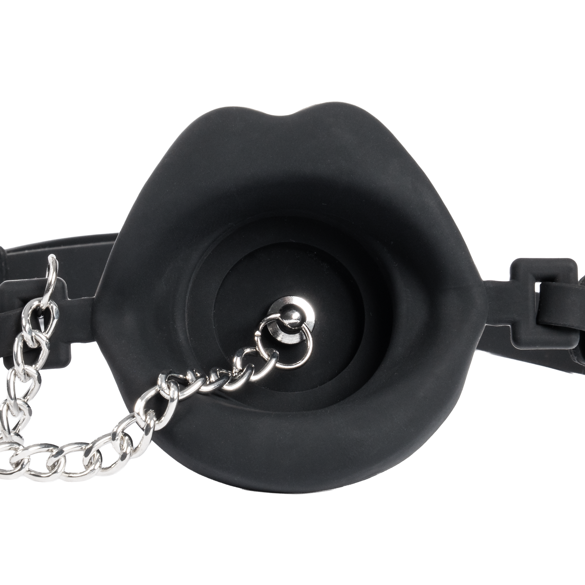 Rimba Bondage Play - Mondknevel met lippen en stopper - Zwart
