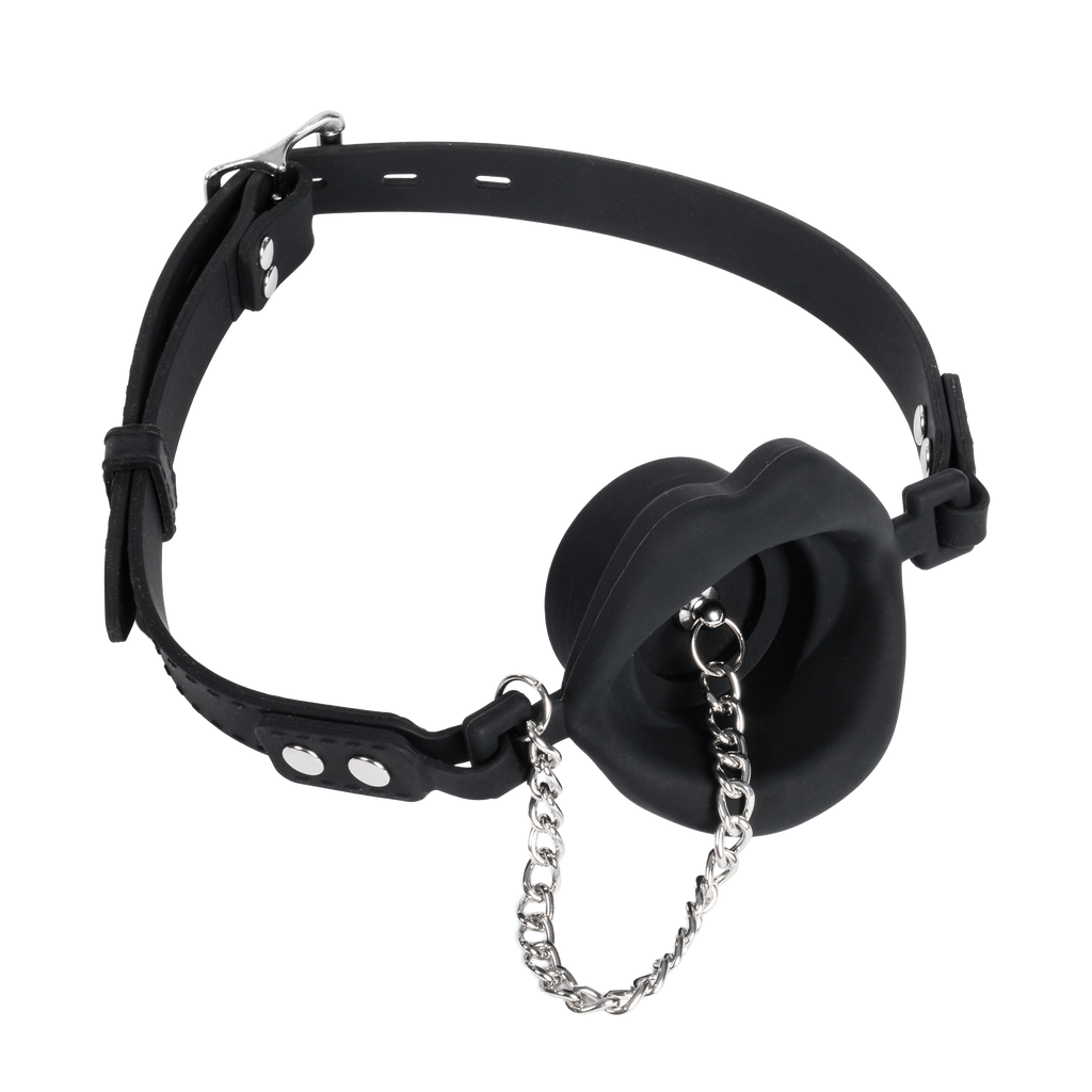 Rimba Bondage Play - Mondknevel met lippen en stopper - Zwart