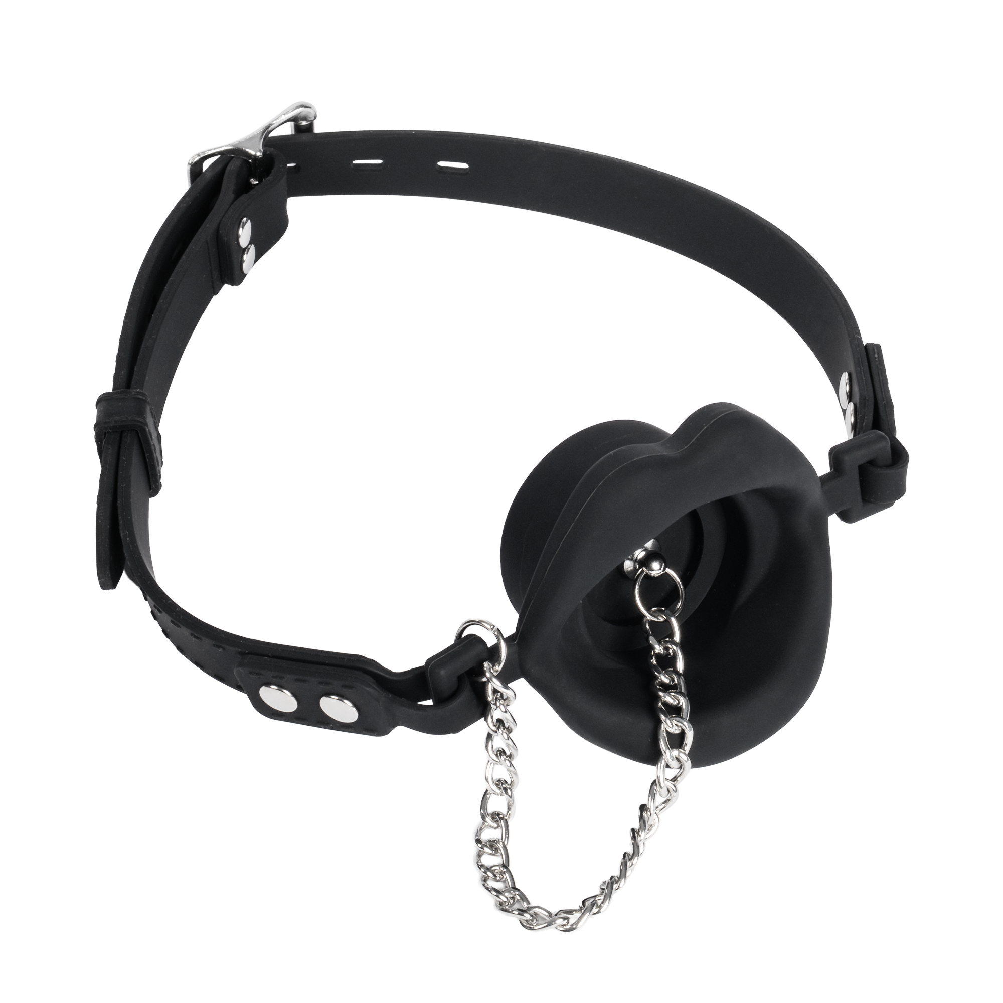 Rimba Bondage Play - Mondknevel met lippen en stopper - Zwart