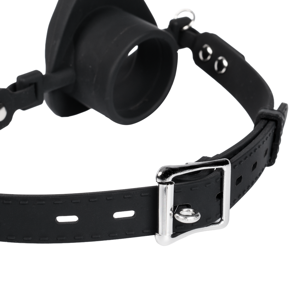 Rimba Bondage Play - Mondknevel met lippen en stopper - Zwart