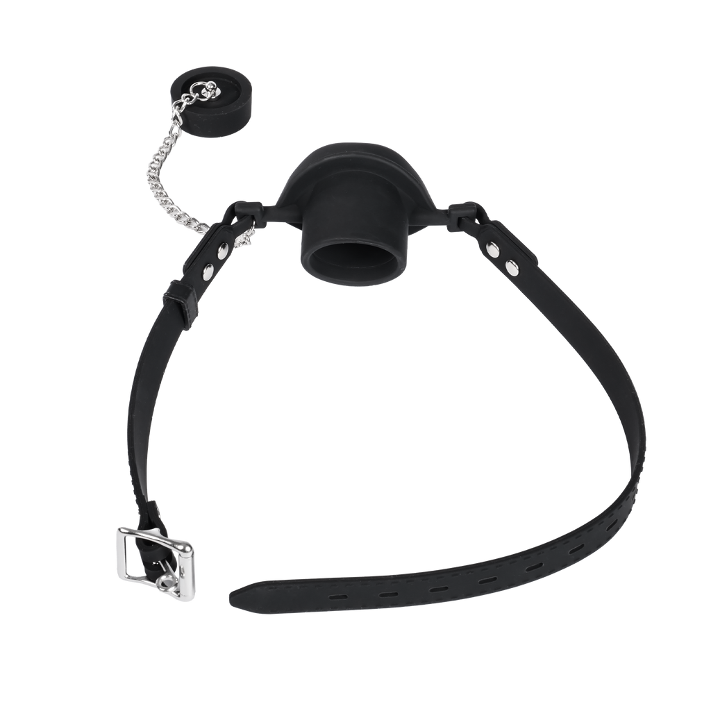 Rimba Bondage Play - Mondknevel met lippen en stopper - Zwart