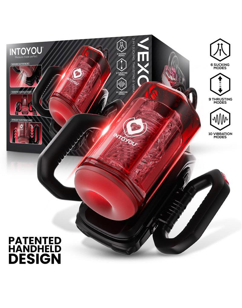 IY - Vexor - 3-in-1 masturbator voor mannen: zuig-, stoot- en vibratiefunctie - Zwart/Rood