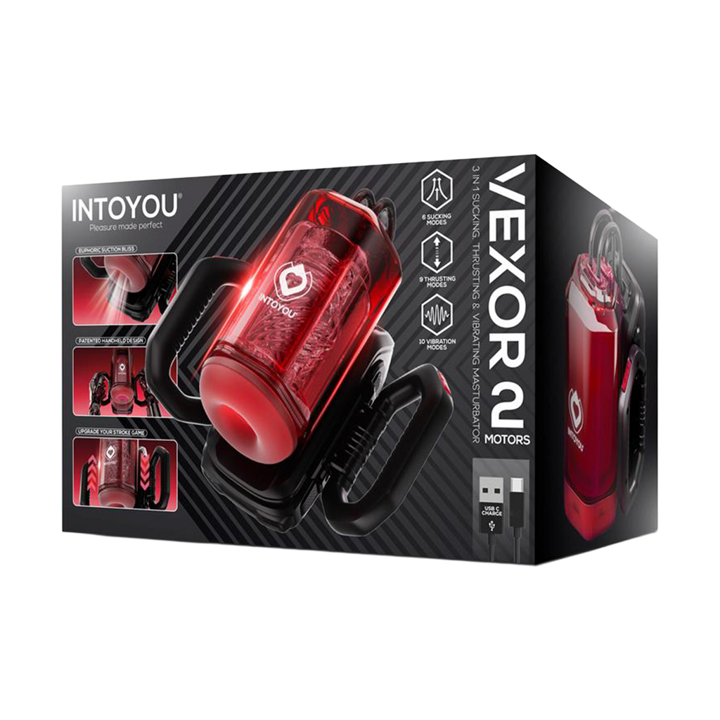 IY - Vexor - 3-in-1 masturbator voor mannen: zuig-, stoot- en vibratiefunctie - Zwart/Rood