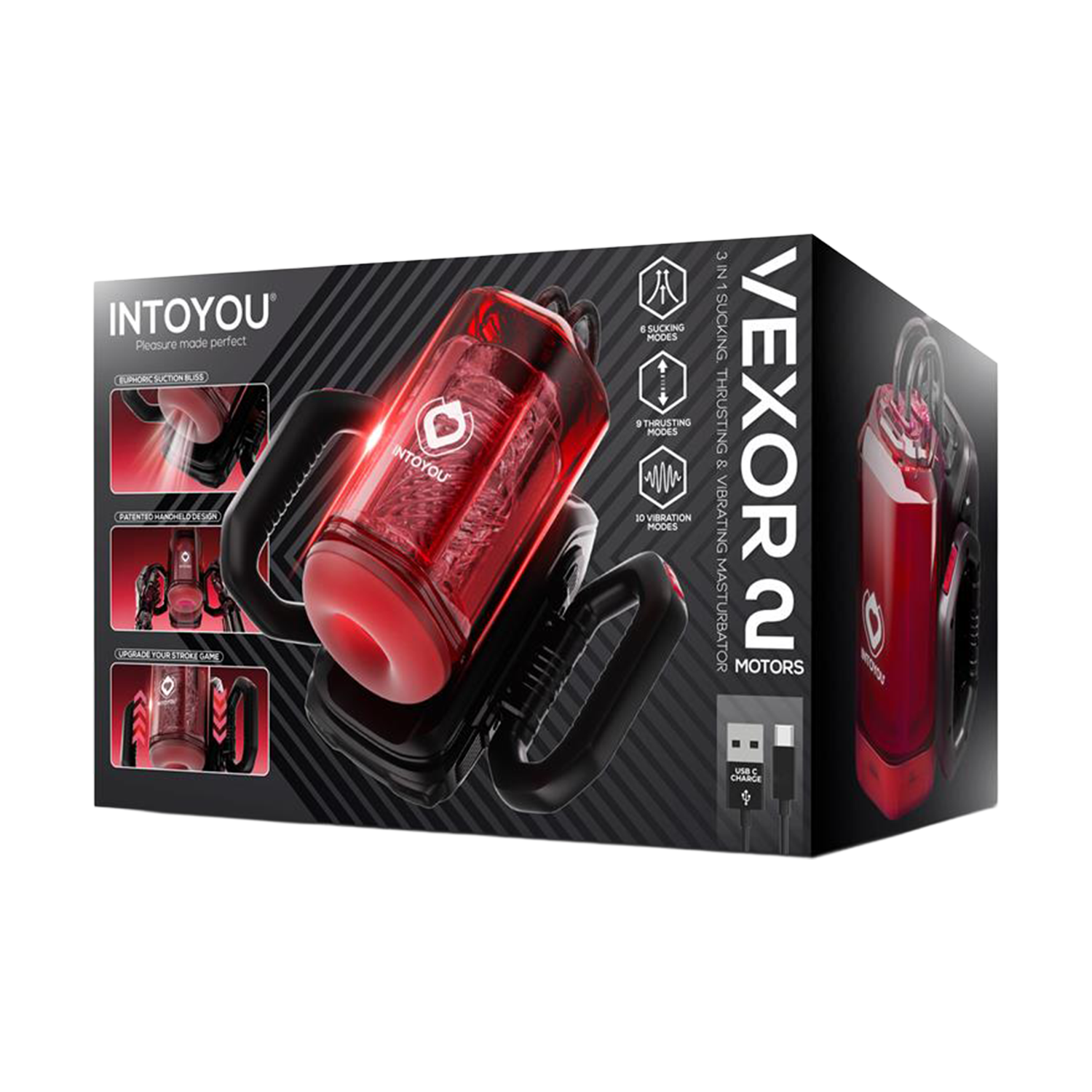 IY - Vexor - 3-in-1 masturbator voor mannen: zuig-, stoot- en vibratiefunctie - Zwart/Rood