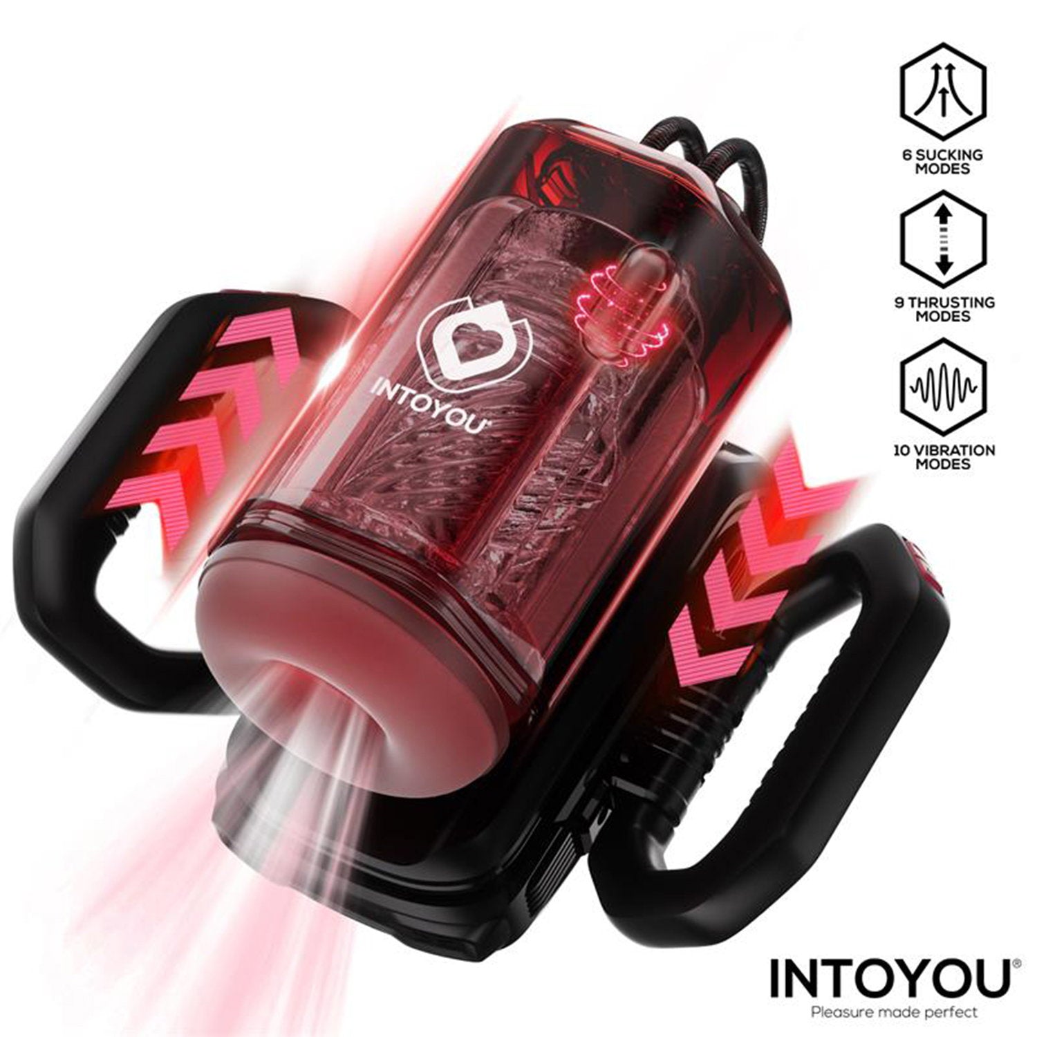 IY - Vexor - 3-in-1 masturbator voor mannen: zuig-, stoot- en vibratiefunctie - Zwart/Rood