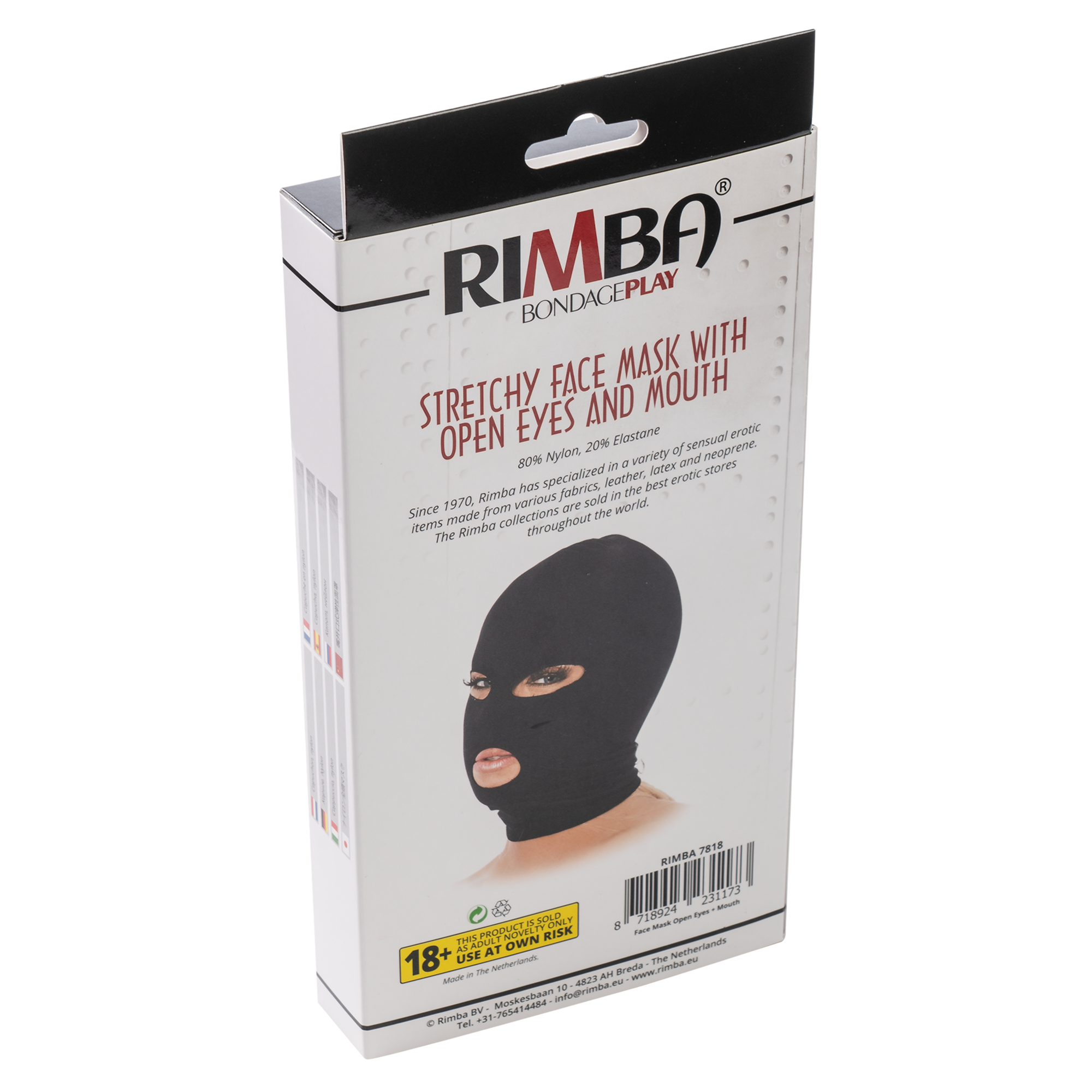 Rimba - Hoofdmasker uit elastische stof met ogen en mond open